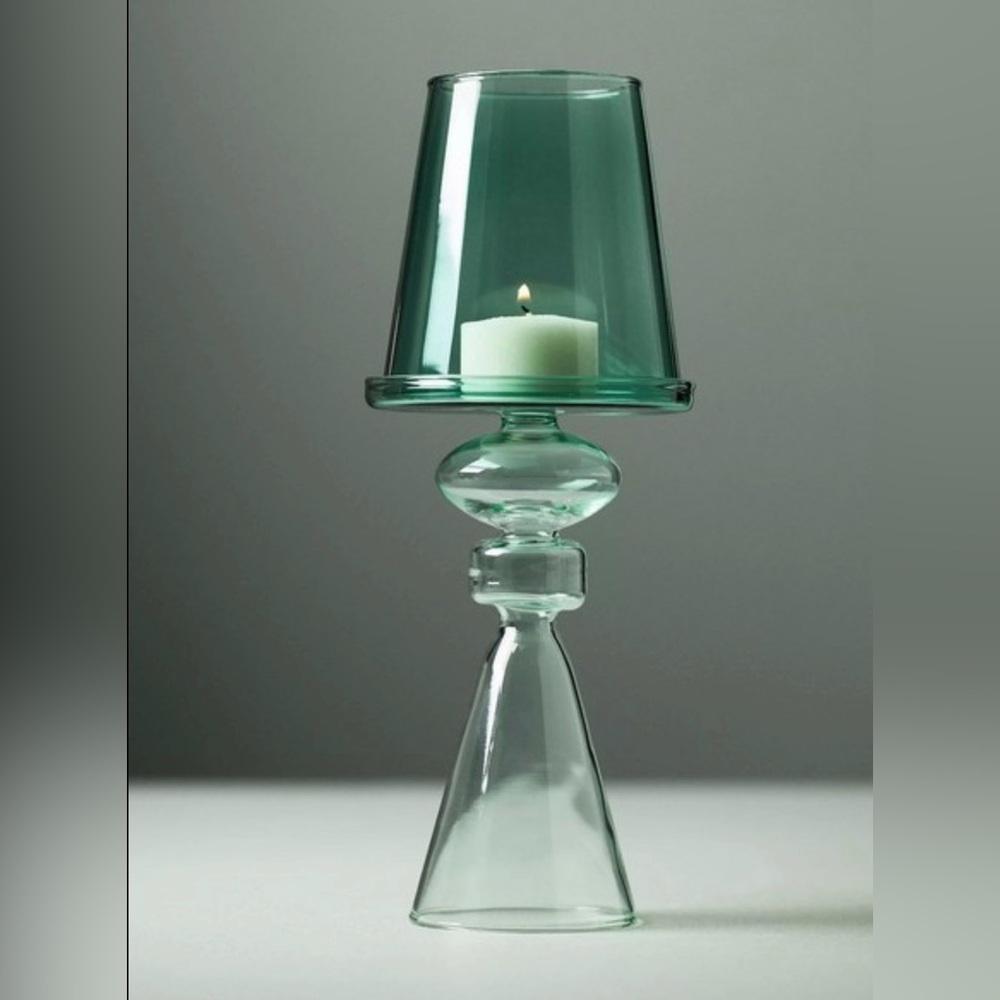 Anthropologie Beatrix Glass Lamp Candle Holder: Green, NIB. - Picture 3 of 5